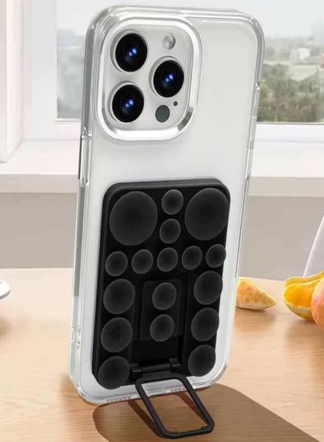 Silicone Suction Cup Phone Case Mount, Phone Accessories Hands-Free Strong Grip Holder With Kickstand Foldable Desktop Bracket Phone Case Desk for Selfies and Videos, Silicon Phone Holder for iPhone and Android (Black) - Image 1