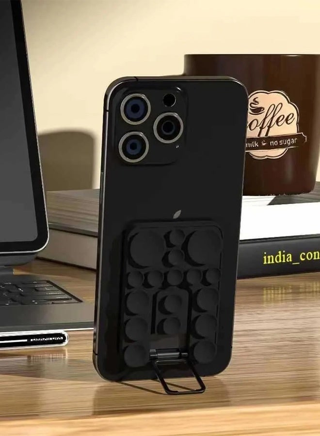 Silicone Suction Cup Phone Case Mount, Phone Accessories Hands-Free Strong Grip Holder With Kickstand Foldable Desktop Bracket Phone Case Desk for Selfies and Videos, Silicon Phone Holder for iPhone and Android (Black) - Image 2