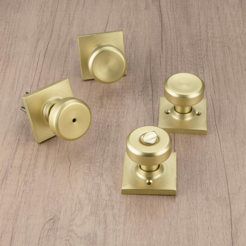 NCSEN 6 Pack Gold Interior Door Knobs for Hall & Closet, Pismo Doorknob with Square Rosette, Heavy Duty Passage Door Handle for Satin Brass - Image 5