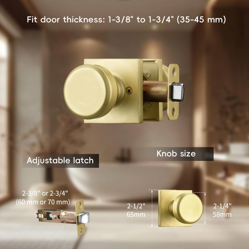 NCSEN 6 Pack Gold Interior Door Knobs for Hall & Closet, Pismo Doorknob with Square Rosette, Heavy Duty Passage Door Handle for Satin Brass - Image 3