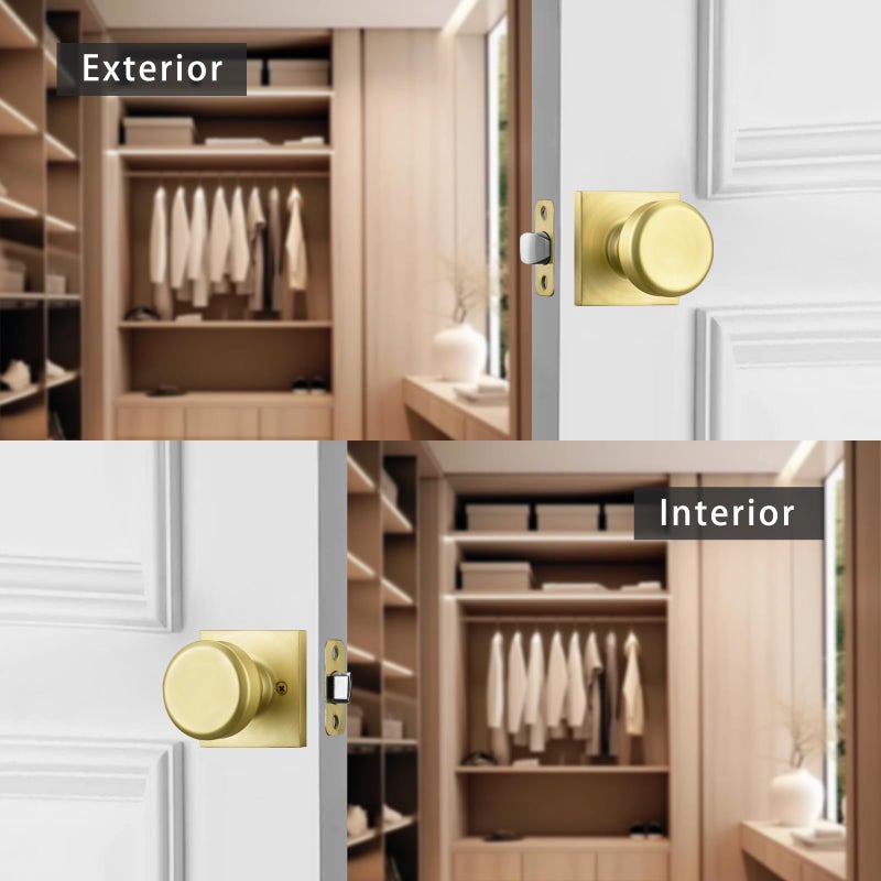 NCSEN 6 Pack Gold Interior Door Knobs for Hall & Closet, Pismo Doorknob with Square Rosette, Heavy Duty Passage Door Handle for Satin Brass - Image 2