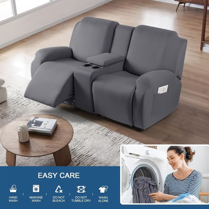 غطاء أريكة استرخاء قماشية زرقاء داكنة بمقعد واحد مع غطاء وحدة التحكم المركزية - Image 4