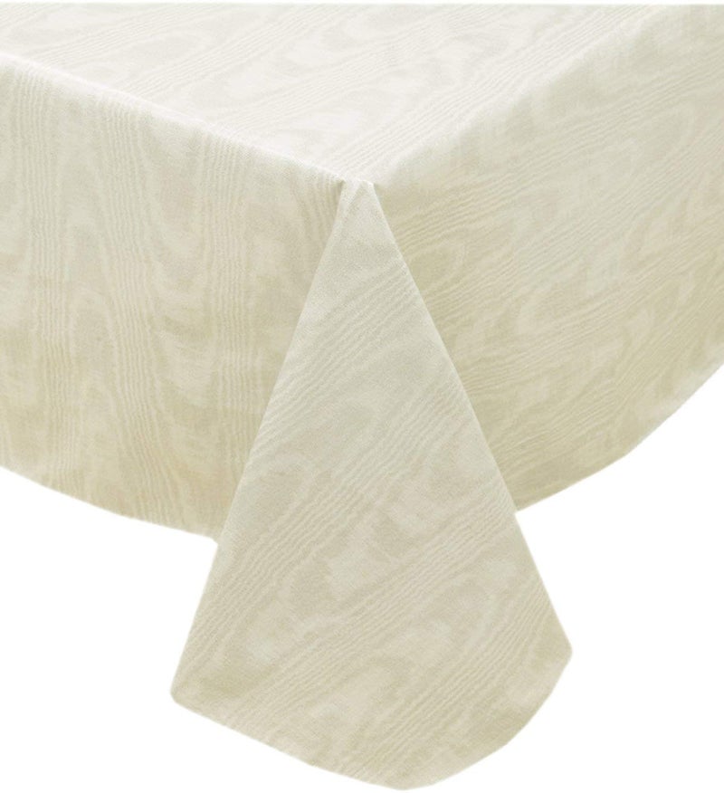 Newbridge Vinyl Flannel Backed Tablecloth 52 x 52 Inch Square Beige Moire Wavy Solid Design Heavyweight Indoor Outdoor Waterproof Table Cover Easy Care Wipe Clean