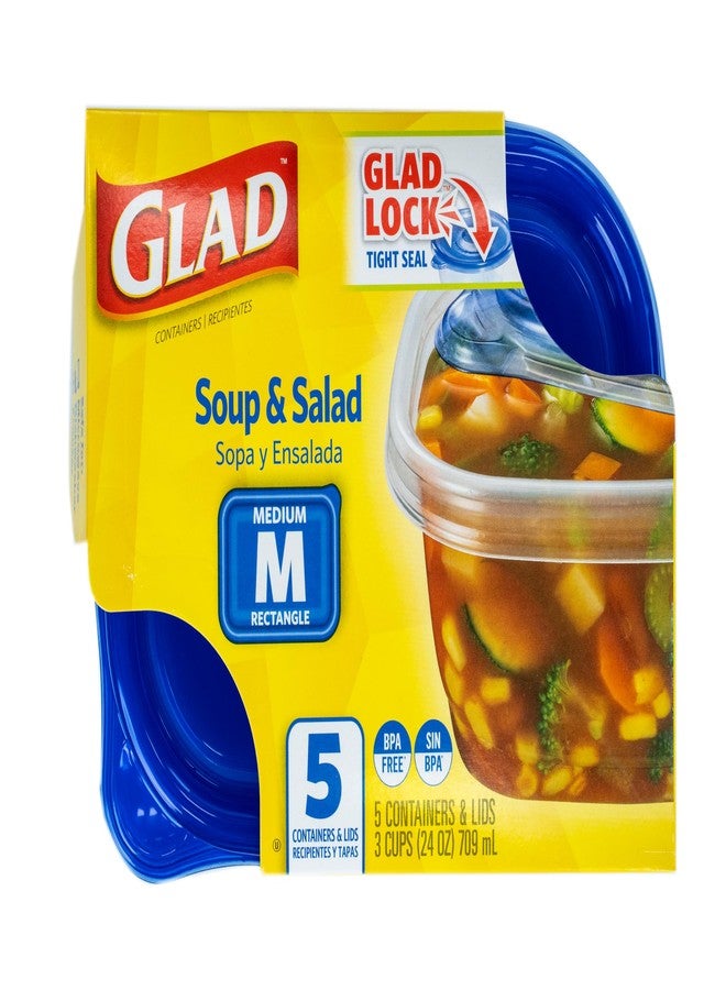 غلاد حاويات تخزين الطعام للحساء والسلطة من Glad GladWare - مستطيلة متوسطة الحجم - حاوية طعام تتسع لما يصل إلى 24 أونصة من الطعام - إغلاق محكم، 5 قطع - Image 3