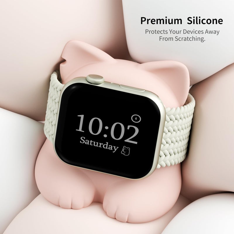 ELETIUO Charger Stand Compatible with Apple Watch Series 49/46/45/44/42/41/40/38mm iWatch Ultra2/Ultra/10/9/8/SE2/7/6/SE/5/4/3/2/1,Silicone Charging Dock Organizer Supports Night Stand Mode,Pink - Image 3