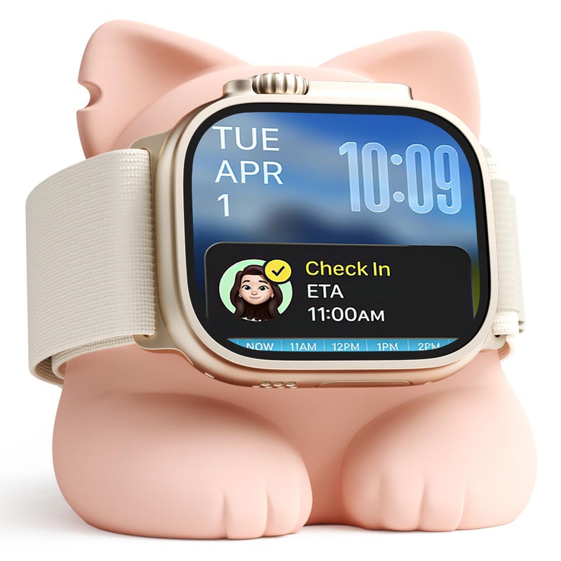 ELETIUO Charger Stand Compatible with Apple Watch Series 49/46/45/44/42/41/40/38mm iWatch Ultra2/Ultra/10/9/8/SE2/7/6/SE/5/4/3/2/1,Silicone Charging Dock Organizer Supports Night Stand Mode,Pink - Image 1