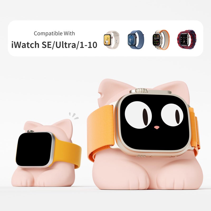 ELETIUO Charger Stand Compatible with Apple Watch Series 49/46/45/44/42/41/40/38mm iWatch Ultra2/Ultra/10/9/8/SE2/7/6/SE/5/4/3/2/1,Silicone Charging Dock Organizer Supports Night Stand Mode,Pink - Image 2