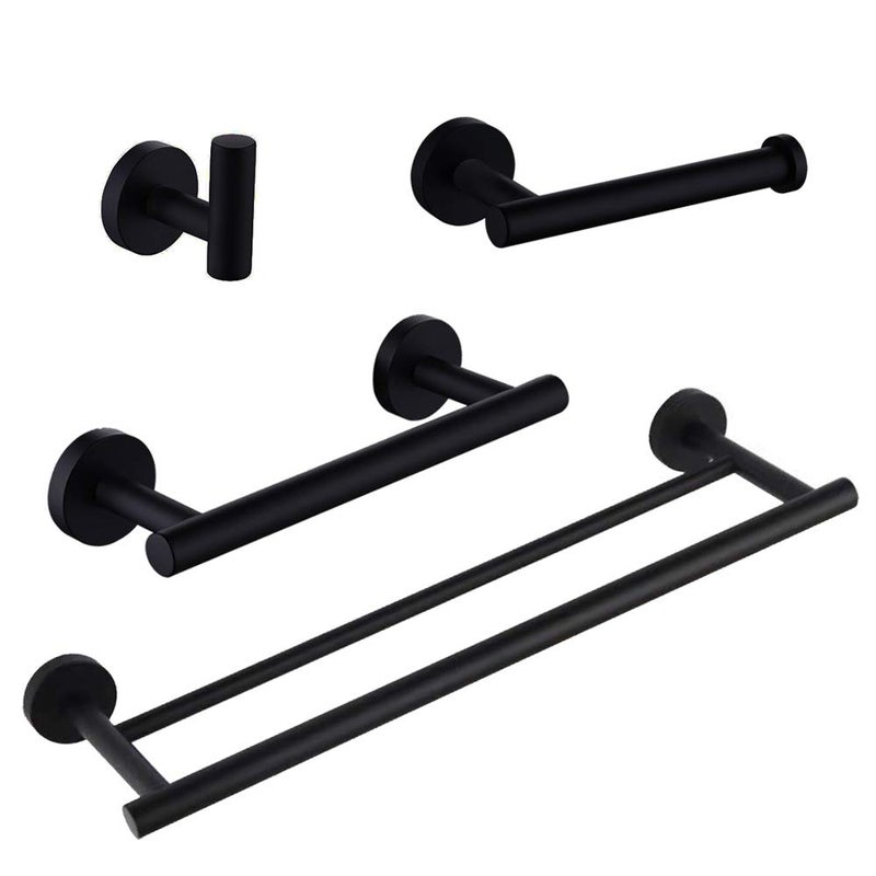 GERZWY SUS 304 Stainless Steel Bathroom Hardware Set Matte Black 4 Pieces Bathroom Hardware Accessories Sets Wall Mounted Double Towel Bar Towel Holder Hook Toilet Paper Holder AG1102C4501C305C5C7B4BK 