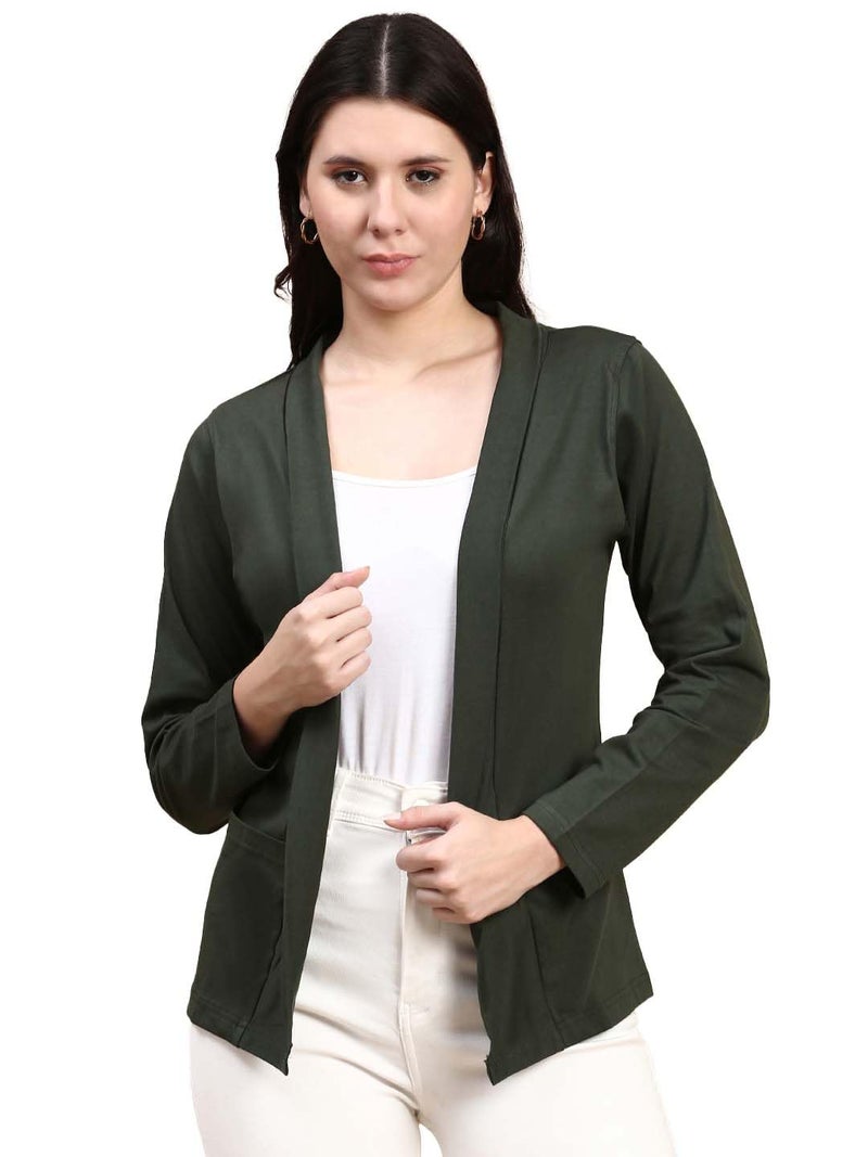 KRYPTIC Women’s Regular Length Cotton Shrug with Side Pockets - Soft Lightweight Layer for Stylish Everyday Wear - Image 1