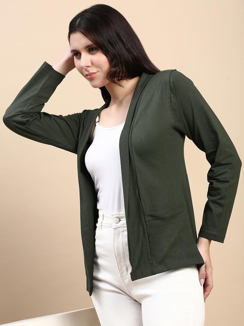 KRYPTIC Women’s Regular Length Cotton Shrug with Side Pockets - Soft Lightweight Layer for Stylish Everyday Wear - Image 3