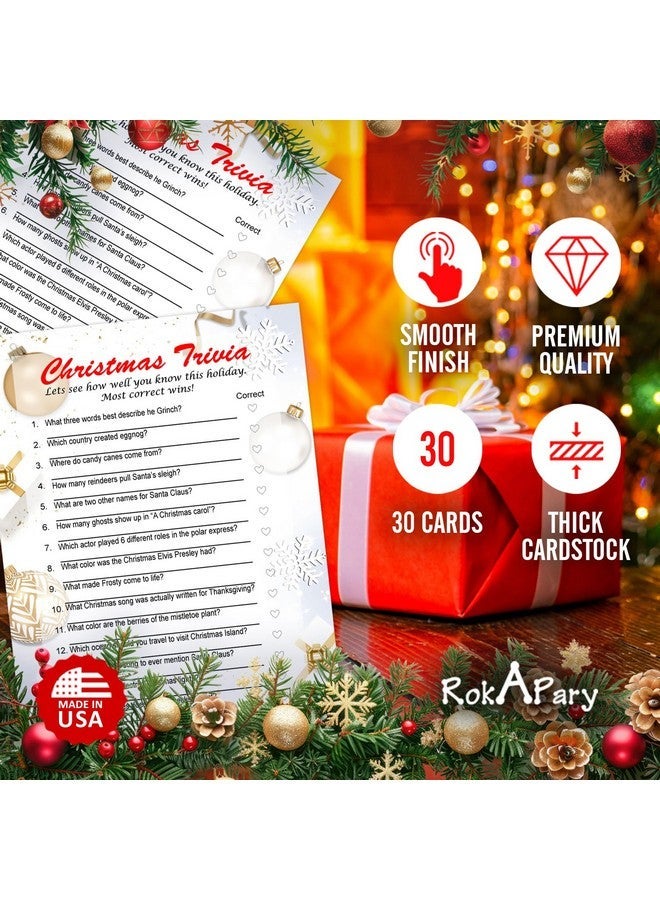 RokAPary Christmas Trivia Game, Game for Family and Friends, Office Group, Holiday Party Fun, Play Pack of 30 Cards 5â€x7â€. Made in USA - Image 3