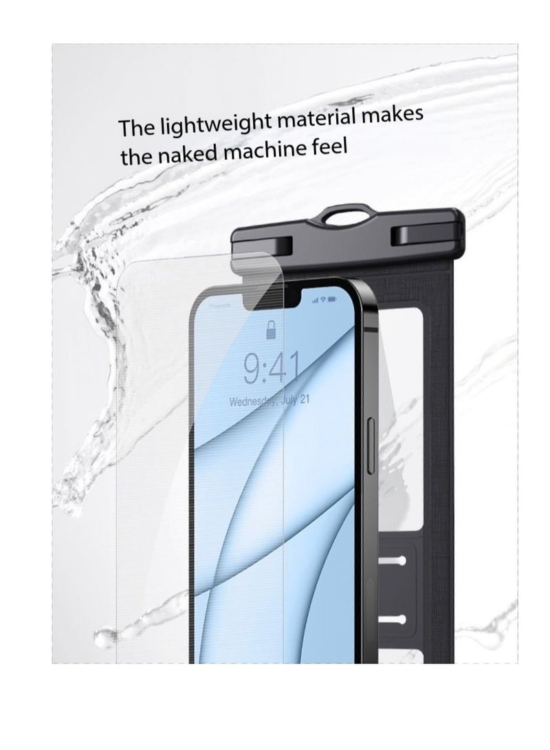 CityRiya-Long 2Pcs Waterproof Phone Pouch Set,Touch-Sensitive Underwater Dry Bag, IPX8 Certified Universal Phone Protector for Phones up to 7.2'' - Perfect for Swimming, Diving, Beach, Hot Spring, Water Park, Cruise, Snorkeling, Boating, Rafting & Water Sports Adventures(ZP21,Black)  - Image 4