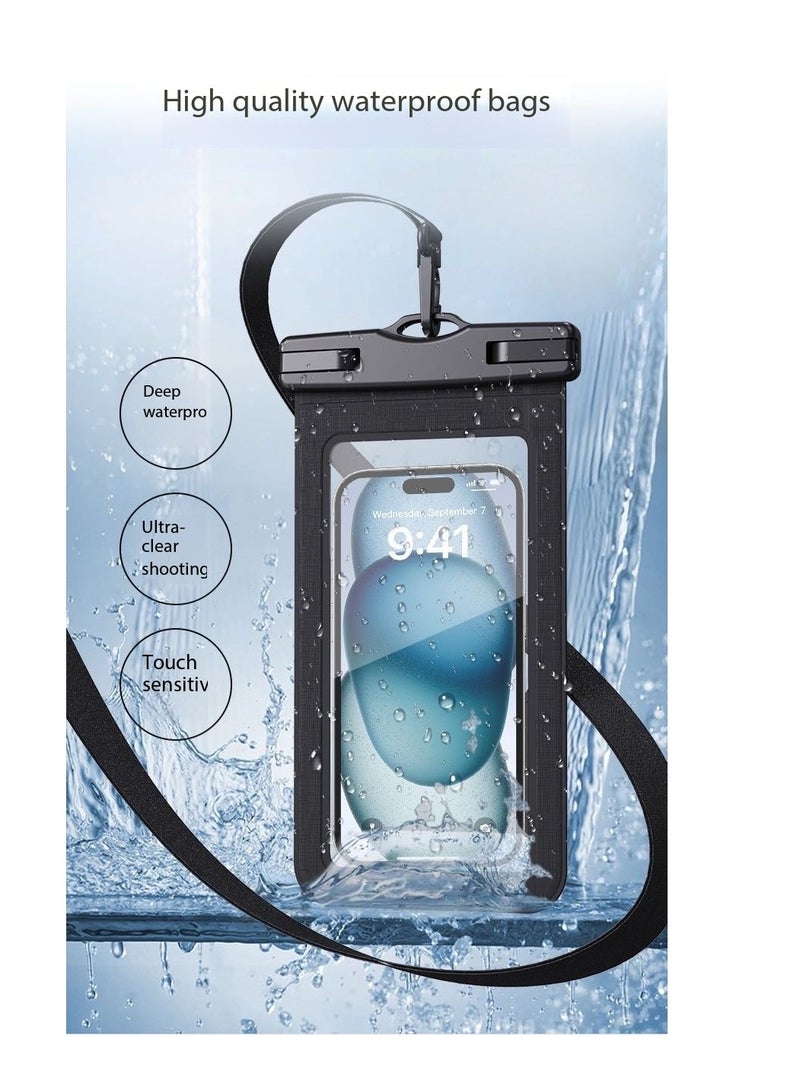 CityRiya-Long 2Pcs Waterproof Phone Pouch Set,Touch-Sensitive Underwater Dry Bag, IPX8 Certified Universal Phone Protector for Phones up to 7.2'' - Perfect for Swimming, Diving, Beach, Hot Spring, Water Park, Cruise, Snorkeling, Boating, Rafting & Water Sports Adventures(ZP21,Black)  - Image 5