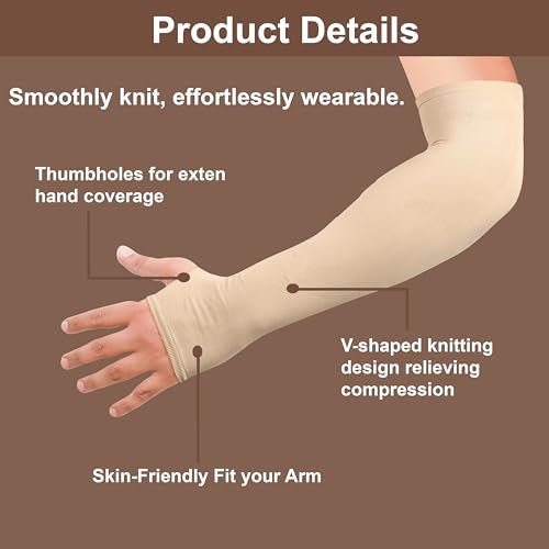 SNMMIFER UV Protection Arm Sleeves with Thumb Holes, Nylon Sun Protection Hand Cover for Running and Cycling, Unisex (2 Pair-Black And Skin) - Image 4