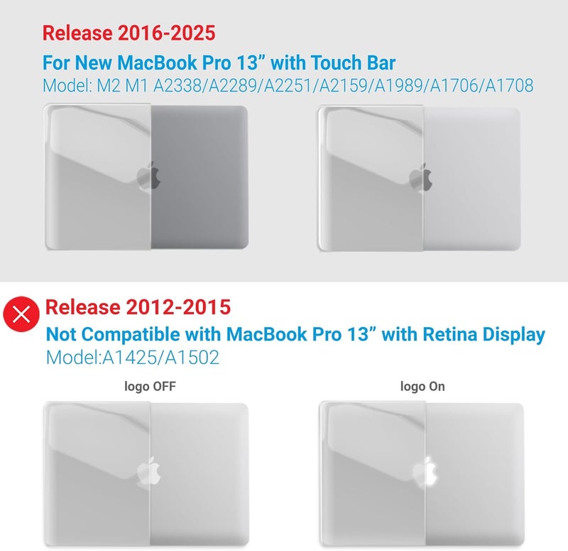 I Benzer Compatible with 2025 2024 M2 MacBook Pro 13 Inch Case 2025-2016 M1 A2338 A2289 A2251 A2159 A1989 A1706 A1708, Hard Shell Case & Keyboard Cover for Mac Pro 13, Crystal Clear, T13CYCL+1A - Image 4