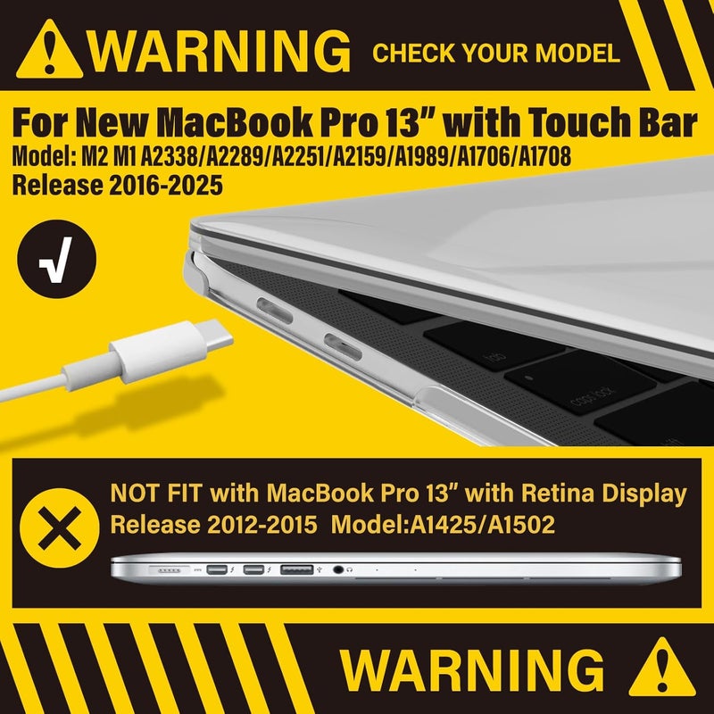 I Benzer Compatible with 2025 2024 M2 MacBook Pro 13 Inch Case 2025-2016 M1 A2338 A2289 A2251 A2159 A1989 A1706 A1708, Hard Shell Case & Keyboard Cover for Mac Pro 13, Crystal Clear, T13CYCL+1A - Image 3