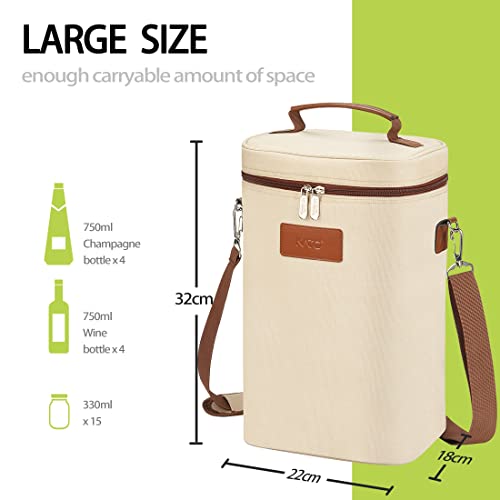 Tirrinia 4 Bottle Wine Gift Carrier - Leakproof & Insulated Padded Portable Versatile Wine Carrying Cooler Tote Bag for Travel, BYOB Restaurants, Wine Tasting, Parties,Gift for Wine Lovers, Beige - Image 4