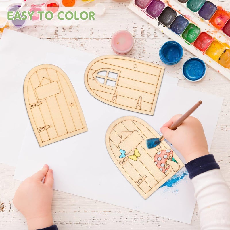 Haoser 10 Pcs Garden Miniature Decoration Miniature Figurines for Crafts unpainted Fairy House Door Miniature elf Door Fairy Garden House Dollhouse Ornament Doors and Windows Blank Wood (Design 2) - Image 2