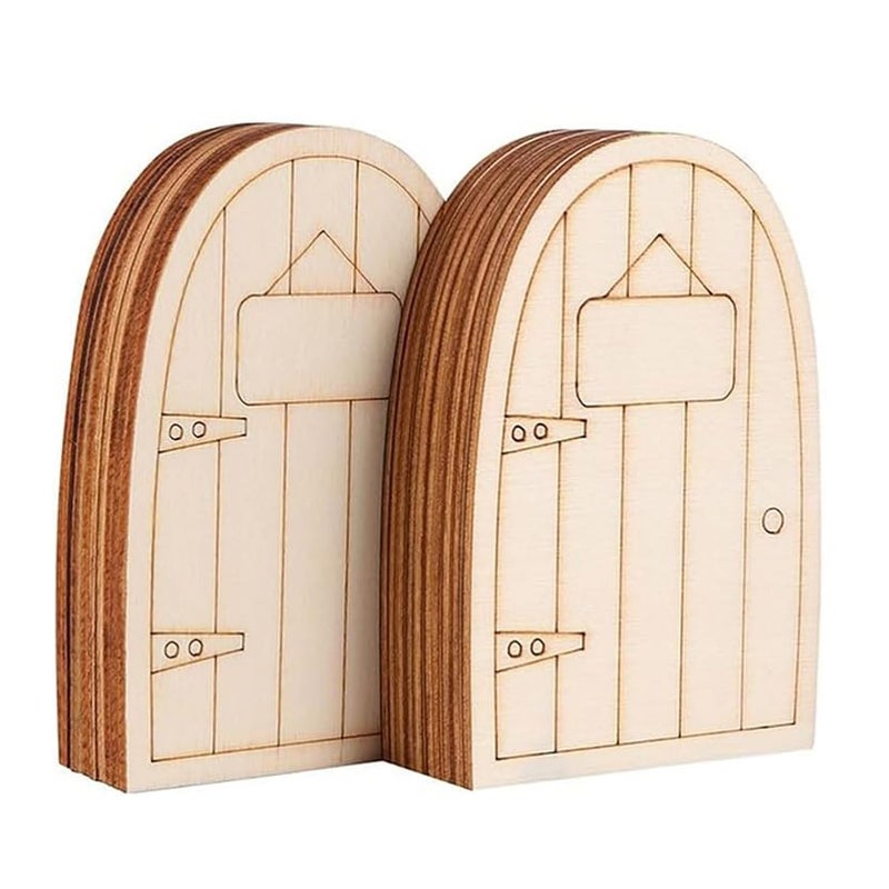 Haoser 10 Pcs Garden Miniature Decoration Miniature Figurines for Crafts unpainted Fairy House Door Miniature elf Door Fairy Garden House Dollhouse Ornament Doors and Windows Blank Wood (Design 2) - Image 1