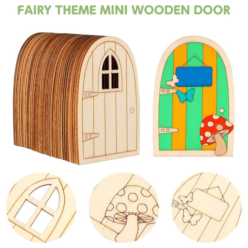 Haoser 10 Pcs Garden Miniature Decoration Miniature Figurines for Crafts unpainted Fairy House Door Miniature elf Door Fairy Garden House Dollhouse Ornament Doors and Windows Blank Wood (Design 2) - Image 3