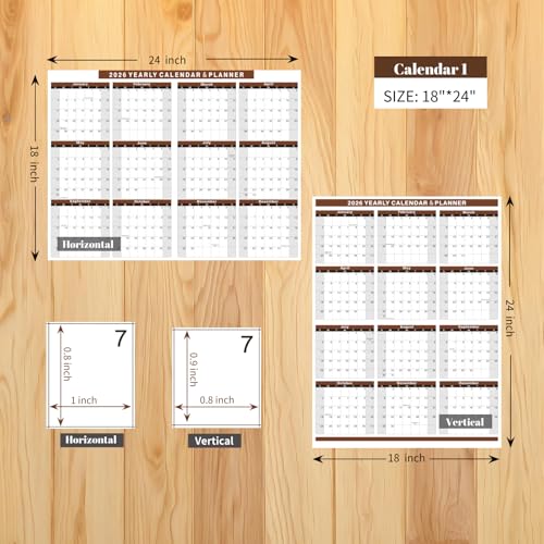 YvnShine 2 Pack 2026 Calendar Set, 18x24“ Laminated Wall Calendar with 12x18“ Cardstock Desk Calendar, 2 Sided Vertical and Horizontal Reversible, Yearly Grid Format Calendar for School, Home, Office (Brown) - Image 5