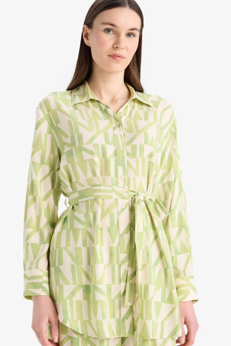 ديفاكتو Relax Fit Viscose Printed Long Sleeve Tunic