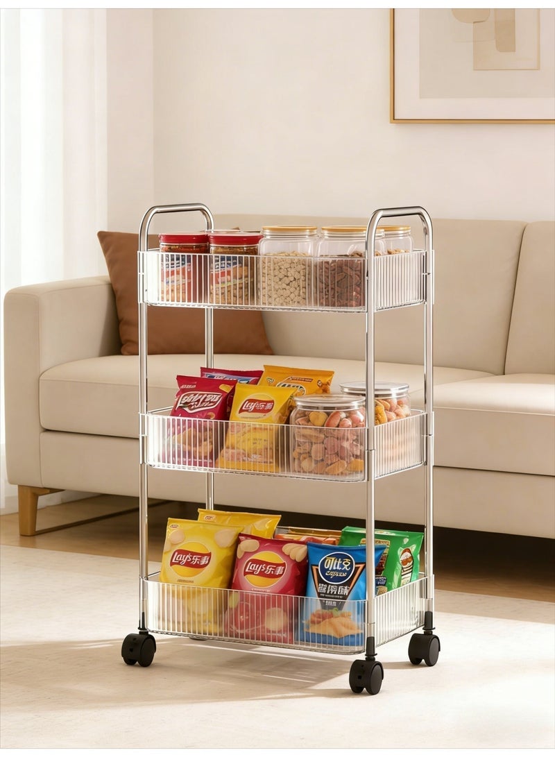 CKIKH 3 Tier Clear Acrylic Rolling Storage Trolley, Multi-Functional Organizer Rack with Lockable Wheels, Easy to Assemble for Bathroom, Kitchen & Office - Image 4