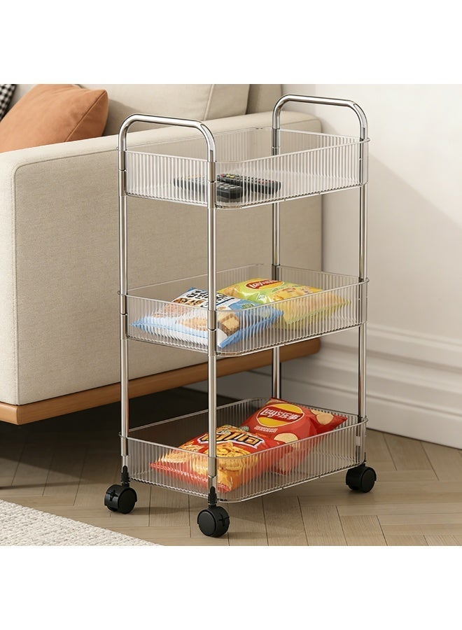 CKIKH 3 Tier Clear Acrylic Rolling Storage Trolley, Multi-Functional Organizer Rack with Lockable Wheels, Easy to Assemble for Bathroom, Kitchen & Office - Image 2