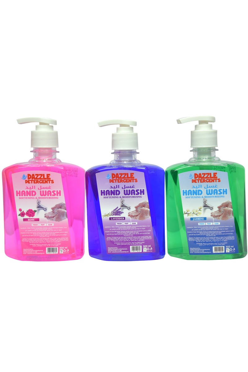دازل عرض العبوة (عبوة من 3 قطع سعة 500 مل): غسول اليدين دازل عالي الجودة برائحة الورد والخزامى والياسمين