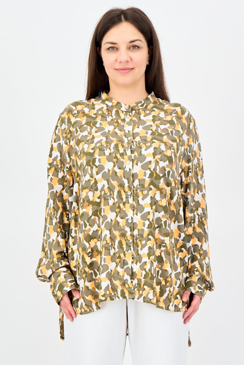 Fire & Glory Women Band Collar Long Sleeve Camouflage Shirt, Multcolor - Image 1