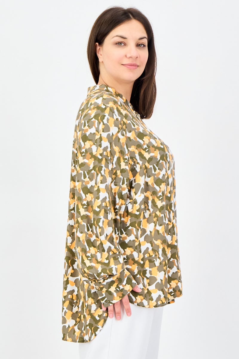Fire & Glory Women Band Collar Long Sleeve Camouflage Shirt, Multcolor - Image 3