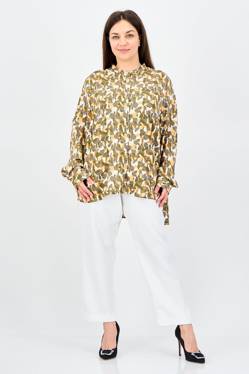 Fire & Glory Women Band Collar Long Sleeve Camouflage Shirt, Multcolor - Image 2