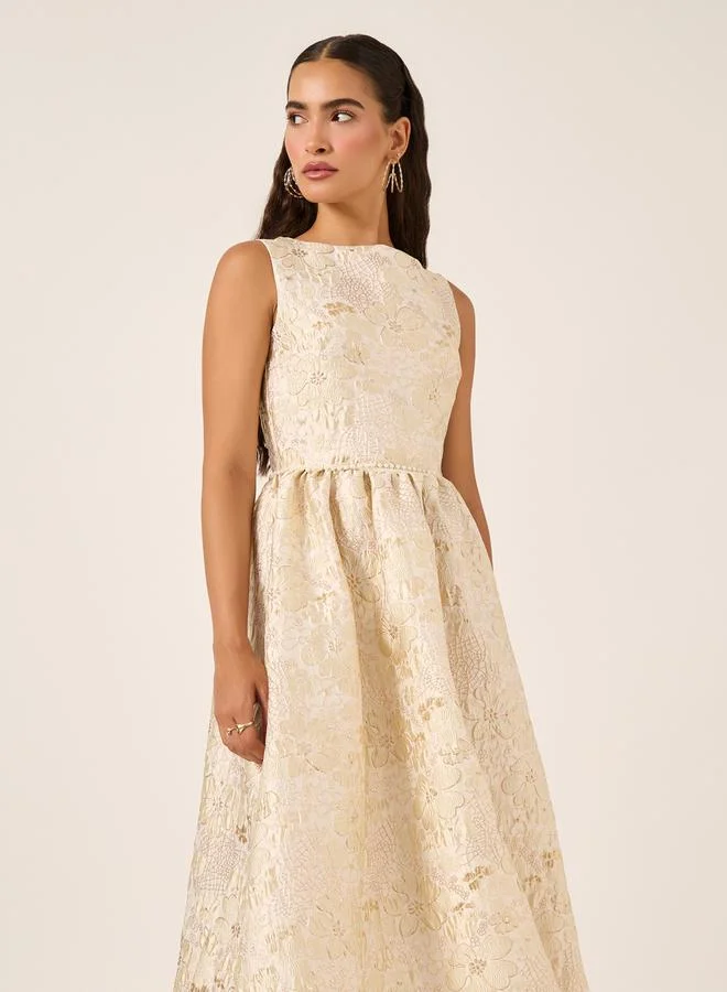 Styli Floral Jacquard Midi Dress