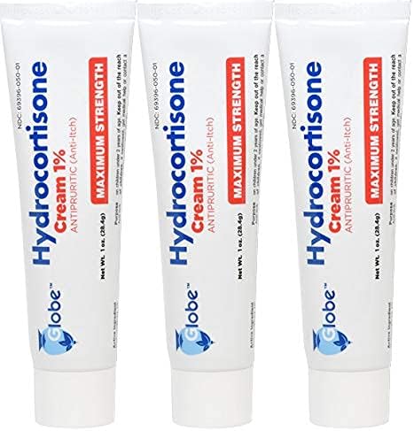 Globe Globe (3 Pack Hydrocortisone Maximum Strength Cream 1%, Anti-Itch Cream for Redness, Swelling, Itching, Rash, Bug/Mosquito Bites, Eczema, Hemorrhoids & More 