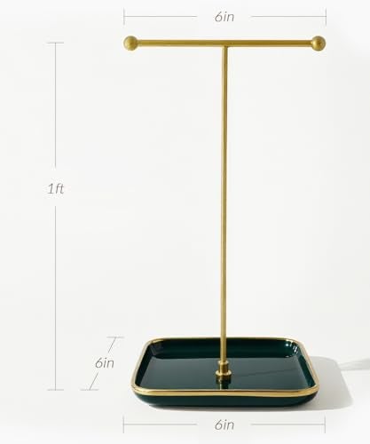 VROOMIUM Necklace Holder- Ceramic Base 1ft Height Jewelry Organizer Stand, Aesthetic Jewelry Hanger Display for Necklaces, Bracelets, Rings, Exhibidor de Collares-Elegant Green - Image 5