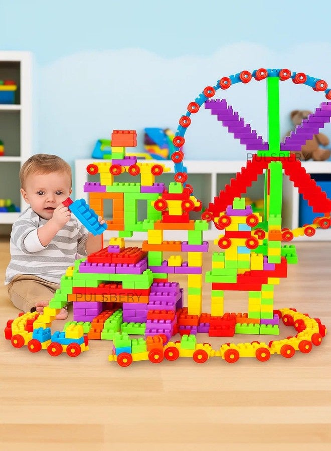 PULSBERY مجموعة مكعبات بناء قطار ملونة للأطفال، مجموعة ألعاب بناء تعليمية إبداعية للأطفال الصغار والتعلم المبكر، ألعاب أطفال (200 قطعة) - Image 2