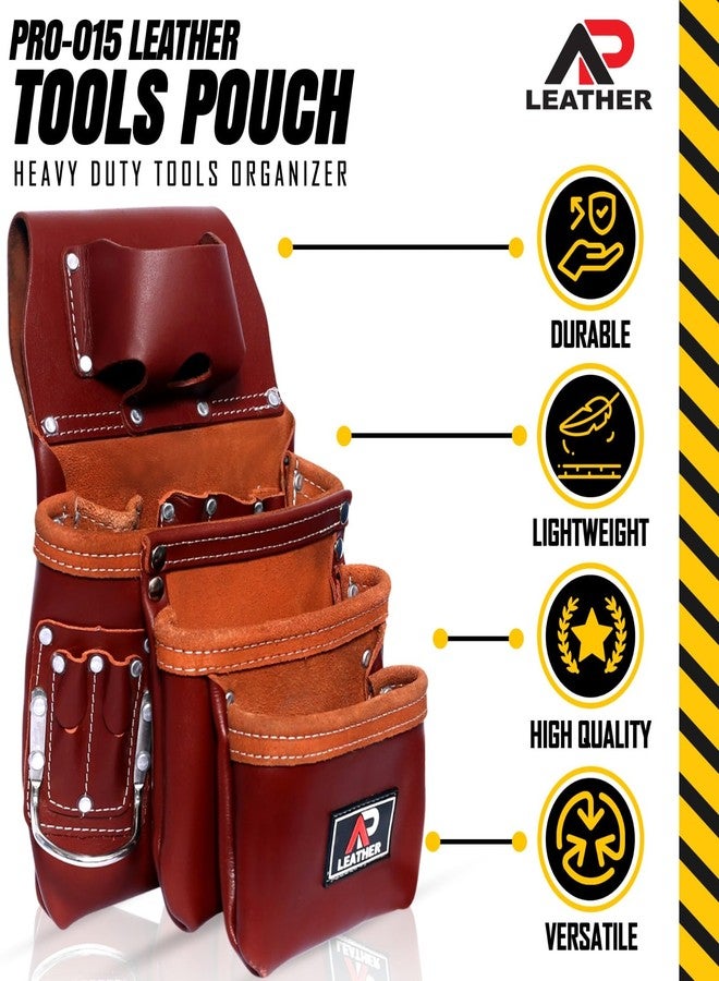 Ap Leather Pro-015 Leather Tool Pouch for Construction,Heavy Duty Hammer Holder,Buckle,3 Pocket Large with Belt, 12 Small Pocket, Tool Organizer - Image 3