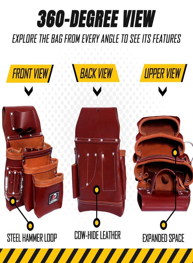 Ap Leather Pro-015 Leather Tool Pouch for Construction,Heavy Duty Hammer Holder,Buckle,3 Pocket Large with Belt, 12 Small Pocket, Tool Organizer - Image 4