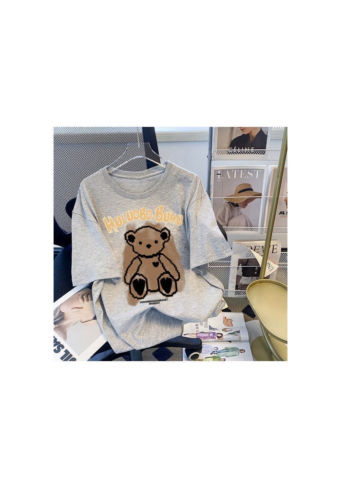 Wholesale Black Bear Printed Short Sleeve T-shirt Women's 2023 Summer New Korean American Style Loose Top ins Trendy - Image 1