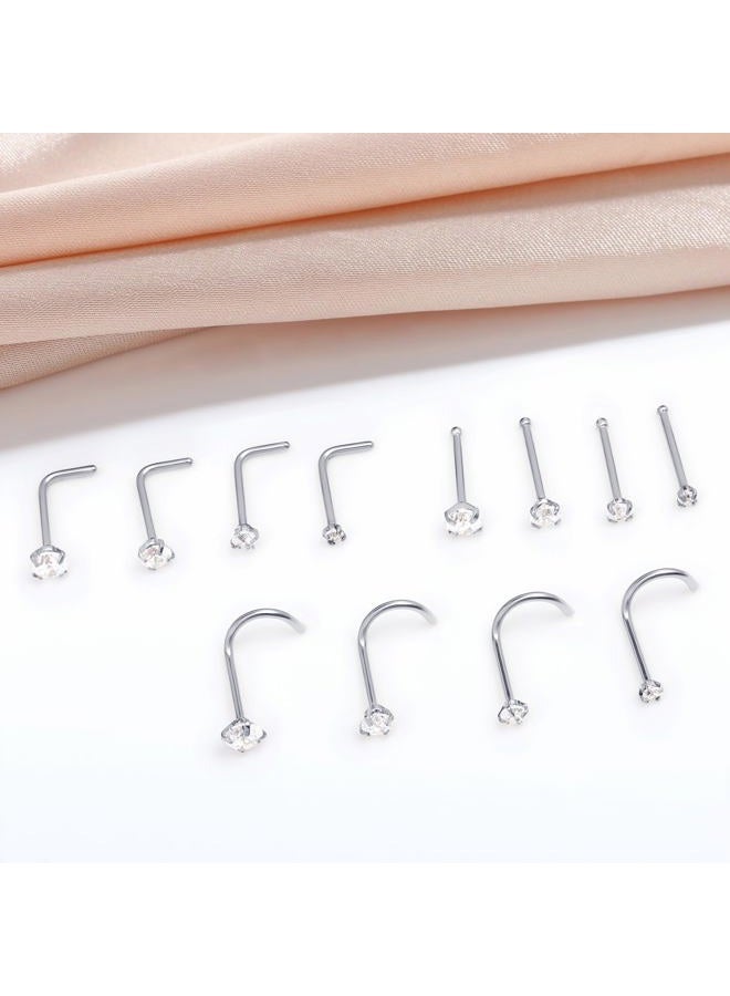 LFZFCXCYou 12 Pcs Gold/Silver Surgical Steel Nose Rings Studs Set for Women 20G Nose Piercing Stud 14K Gold Nose Studs Set Jewelry for Women Men Nose Piercings Jewelry Gift Piercing Jewelry, 12 Pcs - Image 1