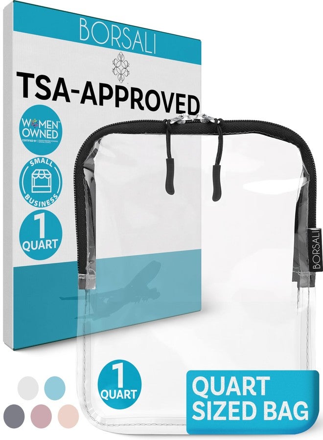 BORSALI TSA Quart Size Bag Approved for Carry On Travel - One (1) Quart Clear Toiletries, Cosmetic and 3-1-1 Liquids Toiletry Bag - Image 1