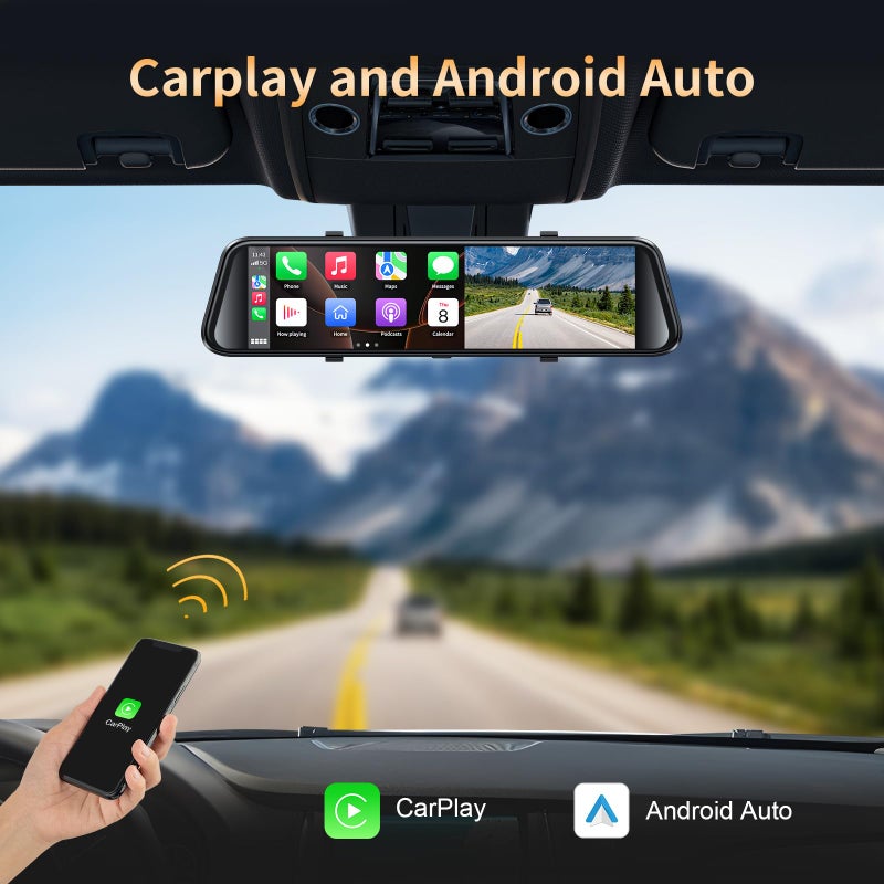 JOMISE 2.5K Mirror Dash Cam with Carplay Mirror & Android Auto, Dash Cam Front and Rear with Zoom Function,12 inches Rear View Mirror Camera with Voice Control/BT Call/64GB Card Included-JOMISE K17 Pro - Image 4
