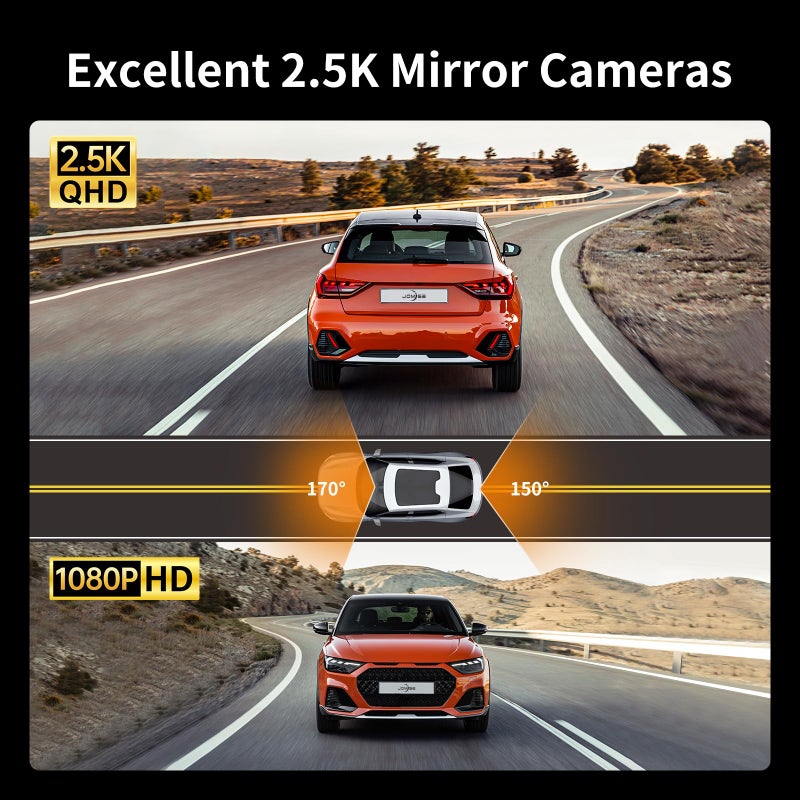 JOMISE 2.5K Mirror Dash Cam with Carplay Mirror & Android Auto, Dash Cam Front and Rear with Zoom Function,12 inches Rear View Mirror Camera with Voice Control/BT Call/64GB Card Included-JOMISE K17 Pro - Image 2