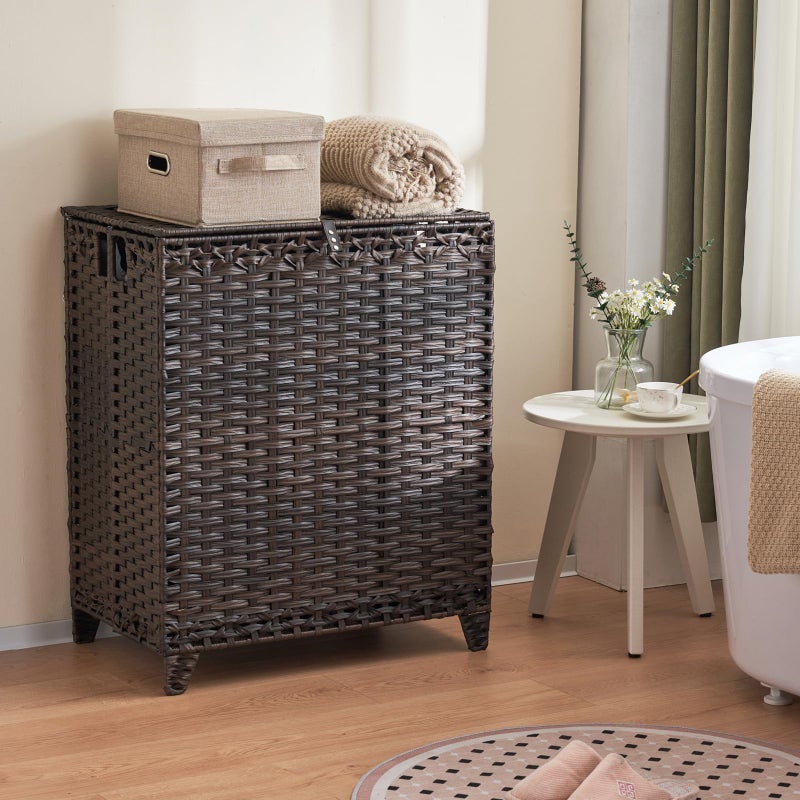 Hiagnete Laundry Hamper with Lid, 190L Large Laundry Basket 3 Section with 6 Removable Liner Bags & 3 Mesh Laundry Bags, Handwoven Rattan Clothes Hamper with Heightened Feet, No Install Needed, Brown - Image 3
