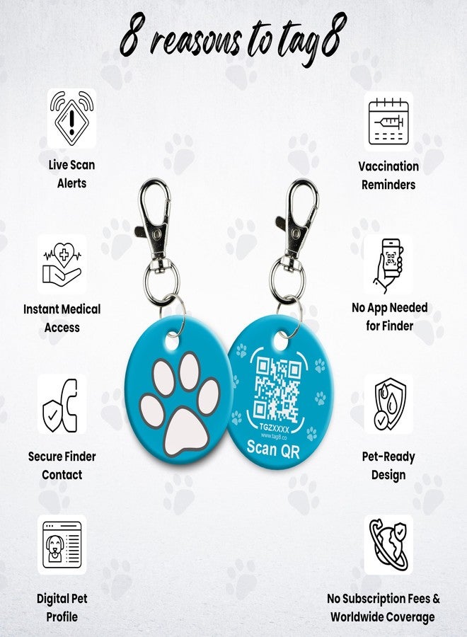 tag8 QR Code ID Tag for Dogs & Cats, Real-Time Scan Alerts, Online Pet Info Access, No Subscription or Fees, Durable Pet Tag for Collars - Blue - Image 3