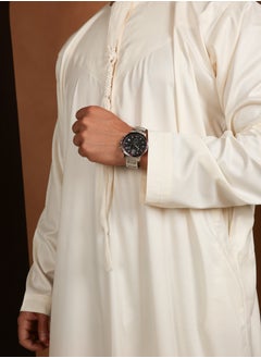 ييجو من مريم Kandora Yassir – Ivory White Emirati Kandora | Thobe – Soft Satin Blend | Classic & Breathable Traditional Wear. Mens Thobes  - Image 4