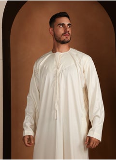 ييجو من مريم Kandora Yassir – Ivory White Emirati Kandora | Thobe – Soft Satin Blend | Classic & Breathable Traditional Wear. Mens Thobes  - Image 3