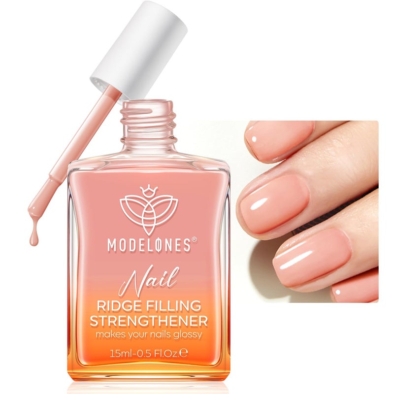modelones Nail Strengthener and Growth Nail Hardener Extra Strong and Growth Nude Nail Polish Nail Repair for Damaged Nails Strengthening Polish Ridge Filler for Nails 15ml - Image 1