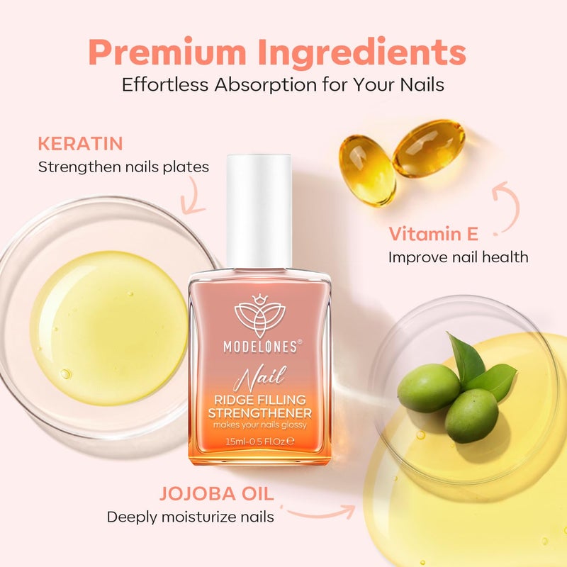 modelones Nail Strengthener and Growth Nail Hardener Extra Strong and Growth Nude Nail Polish Nail Repair for Damaged Nails Strengthening Polish Ridge Filler for Nails 15ml - Image 5