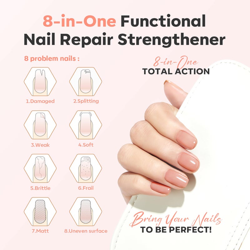 modelones Nail Strengthener and Growth Nail Hardener Extra Strong and Growth Nude Nail Polish Nail Repair for Damaged Nails Strengthening Polish Ridge Filler for Nails 15ml - Image 2